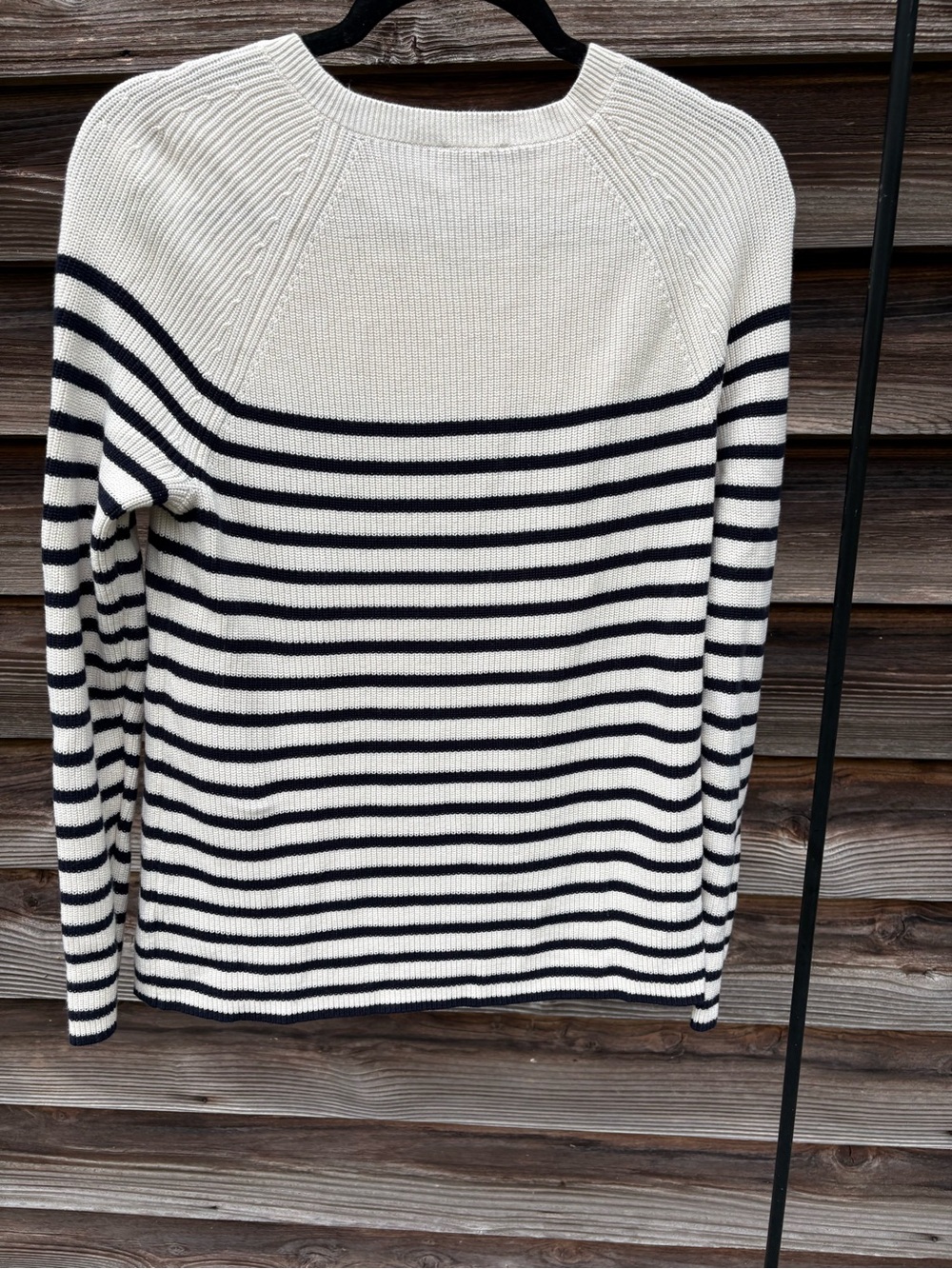 Talbots Cream and Navy Striped Crewneck Sweater with Gold Shoulder Buttons - Picture 2 of 3